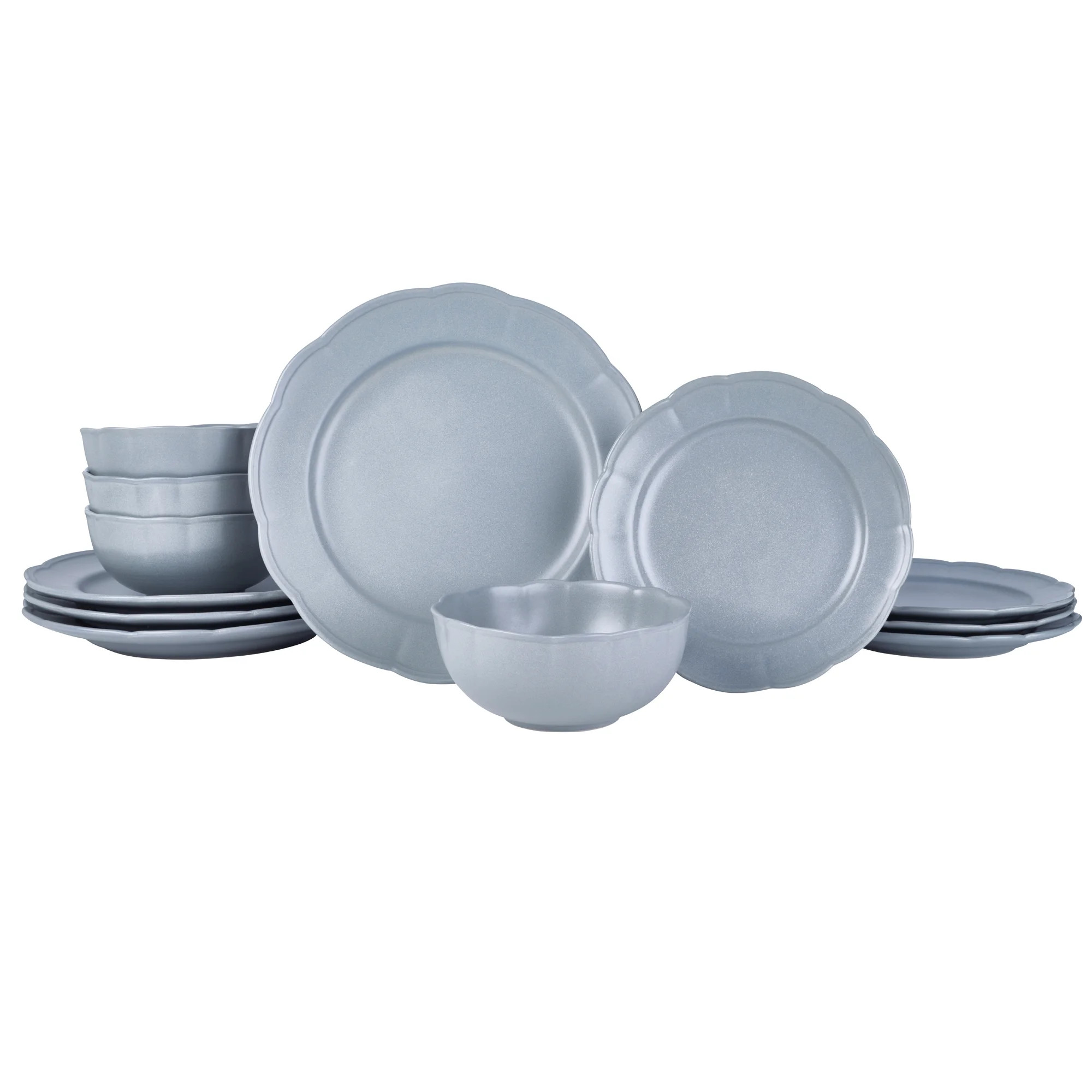 Beautiful Scallop Stoneware Dinnerware 12 Piece Set Cornflower Blue by Drew Barrymore | Walmart (US)