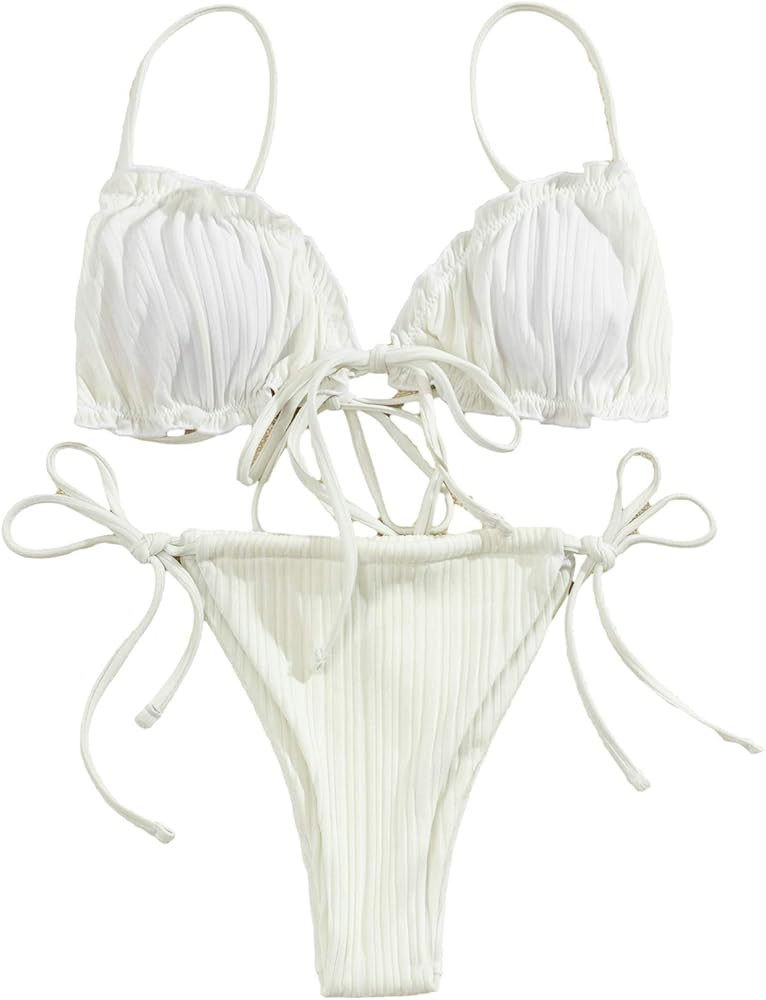 Lilosy Sexy Ribbed Padded String Thong Brazilian Bikini Swimsuit Set for Women Side Tie Knotted B... | Amazon (US)