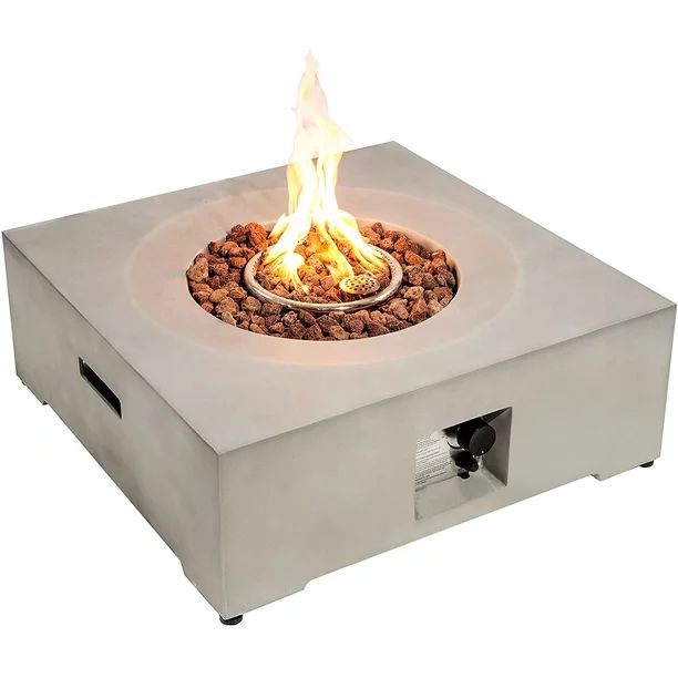 30-Inch Gas Fire Pit Table, Deluxe Concrete Outdoor Propane Firepit Square Table with Lava Rock &... | Walmart (US)