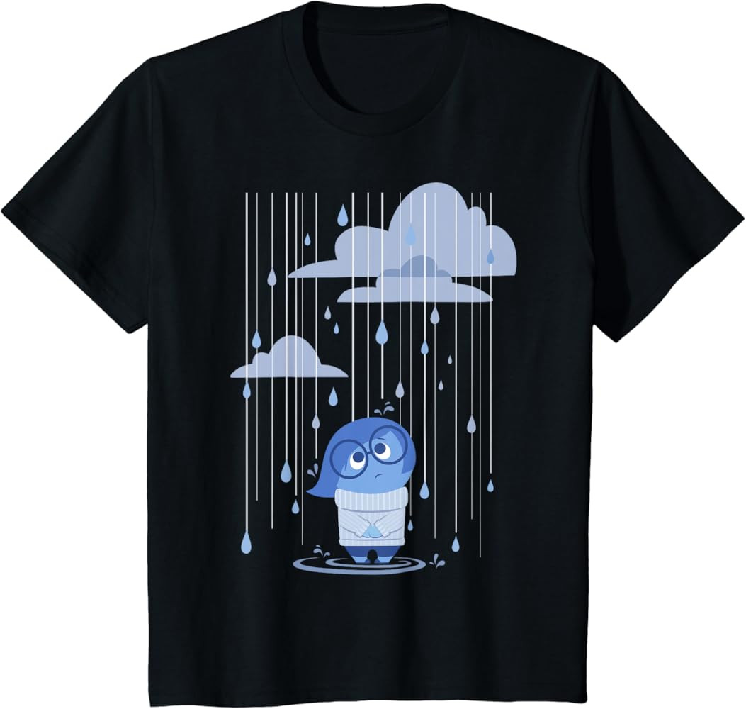 Disney Pixar Inside Out Sadness Rain Cloud Feeling Blue Logo T-Shirt | Amazon (US)