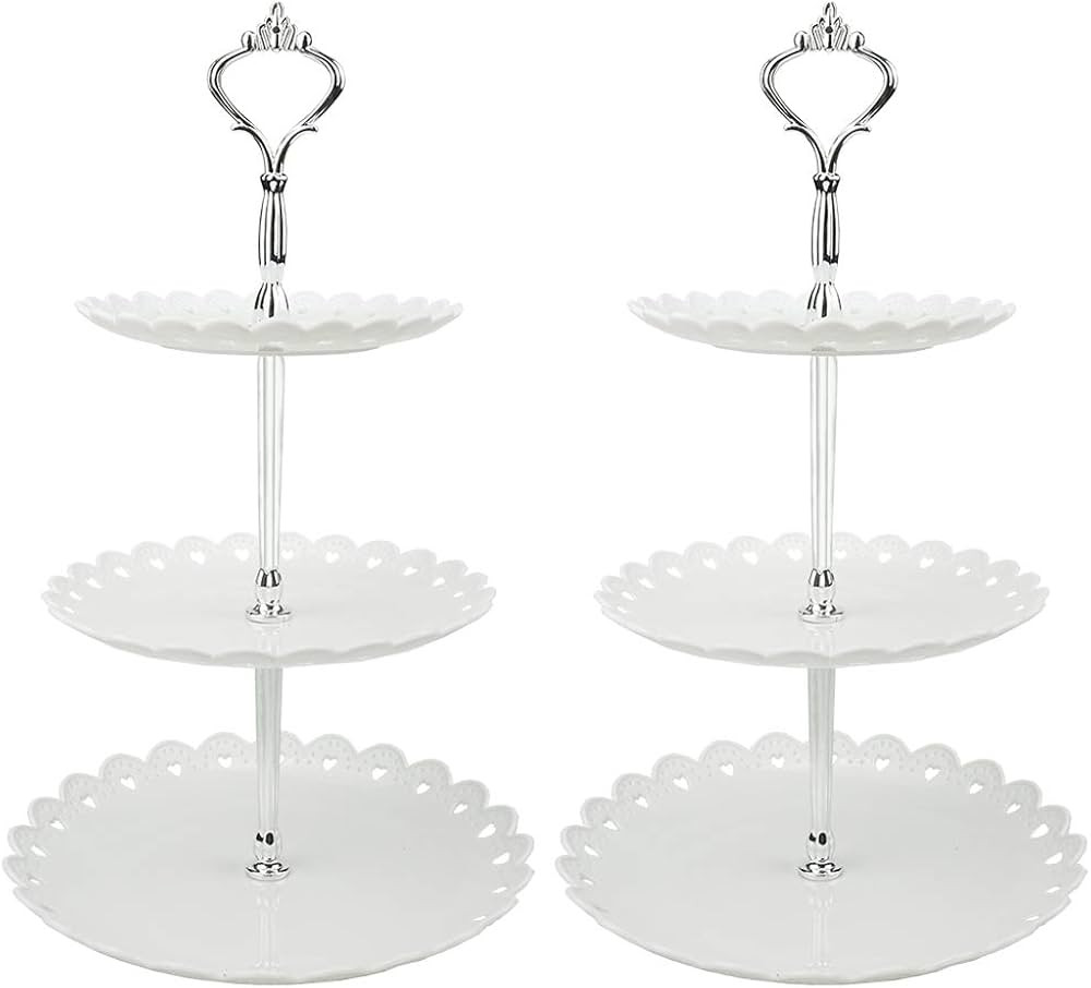 LIONWEI LIONWELI Lot de 2 présentoirs à dessert à 3 étages en plastique blanc argenté pour g... | Amazon (CA)