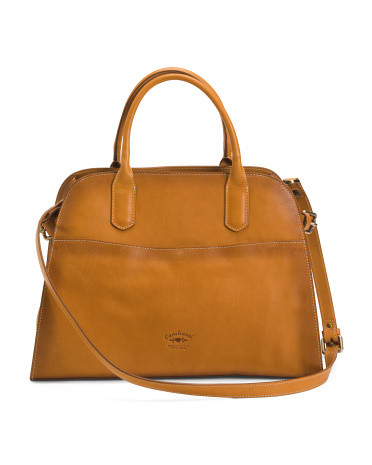 Made In Italy Leather Top Handle Belted Satchel | TJ Maxx