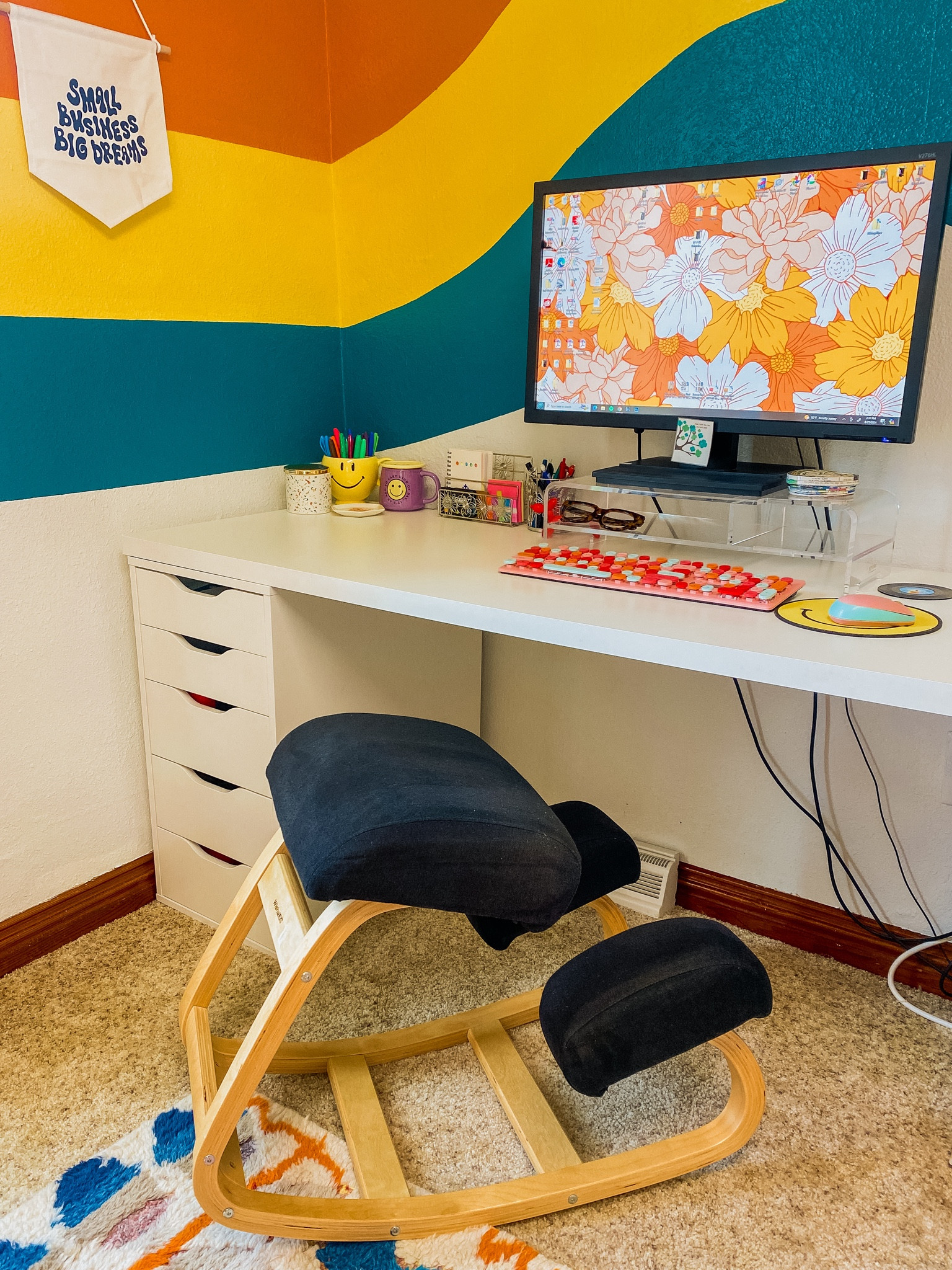 I love my ergonomic kneeling chair! 🫶🏼 home office / small business / office chair / neurodivergent products / adhd / work from home / retro office / posture / rocking chair / back pain 

#LTKHome