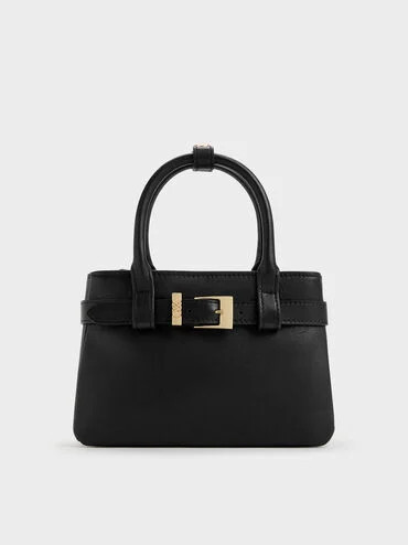 Black Jody Leather Belted Tote Bag | CHARLES & KEITH | Charles & Keith US