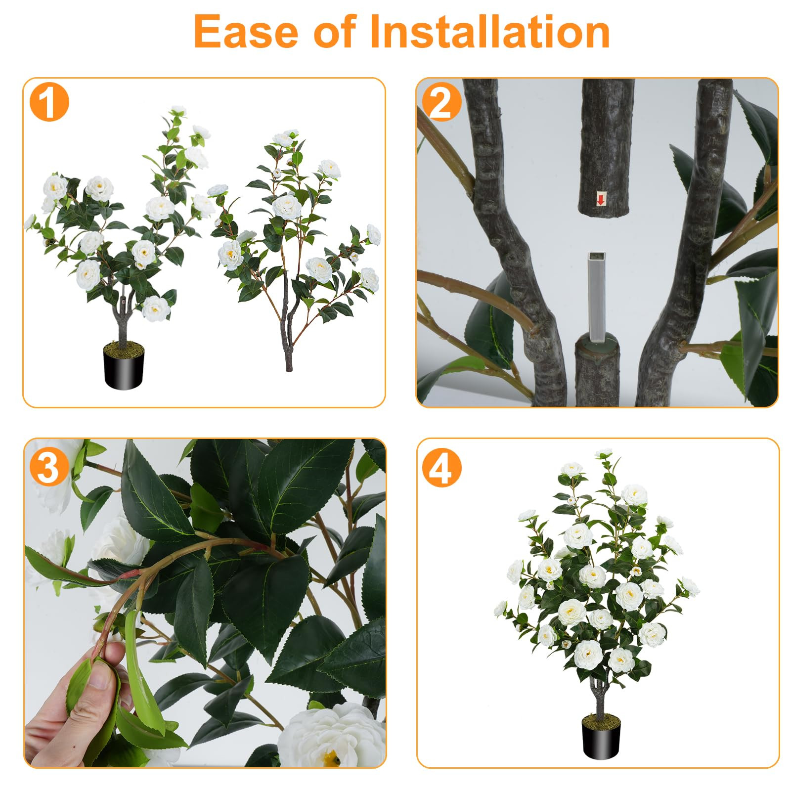 2 Pack 43.3"/3.6FT Artificial Camellia Tree Fake Outdoor Tree with 32 Blooming Flowers White Tree... | Amazon (US)