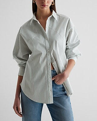 Cotton-Blend Striped Boyfriend Portofino Shirt | Express