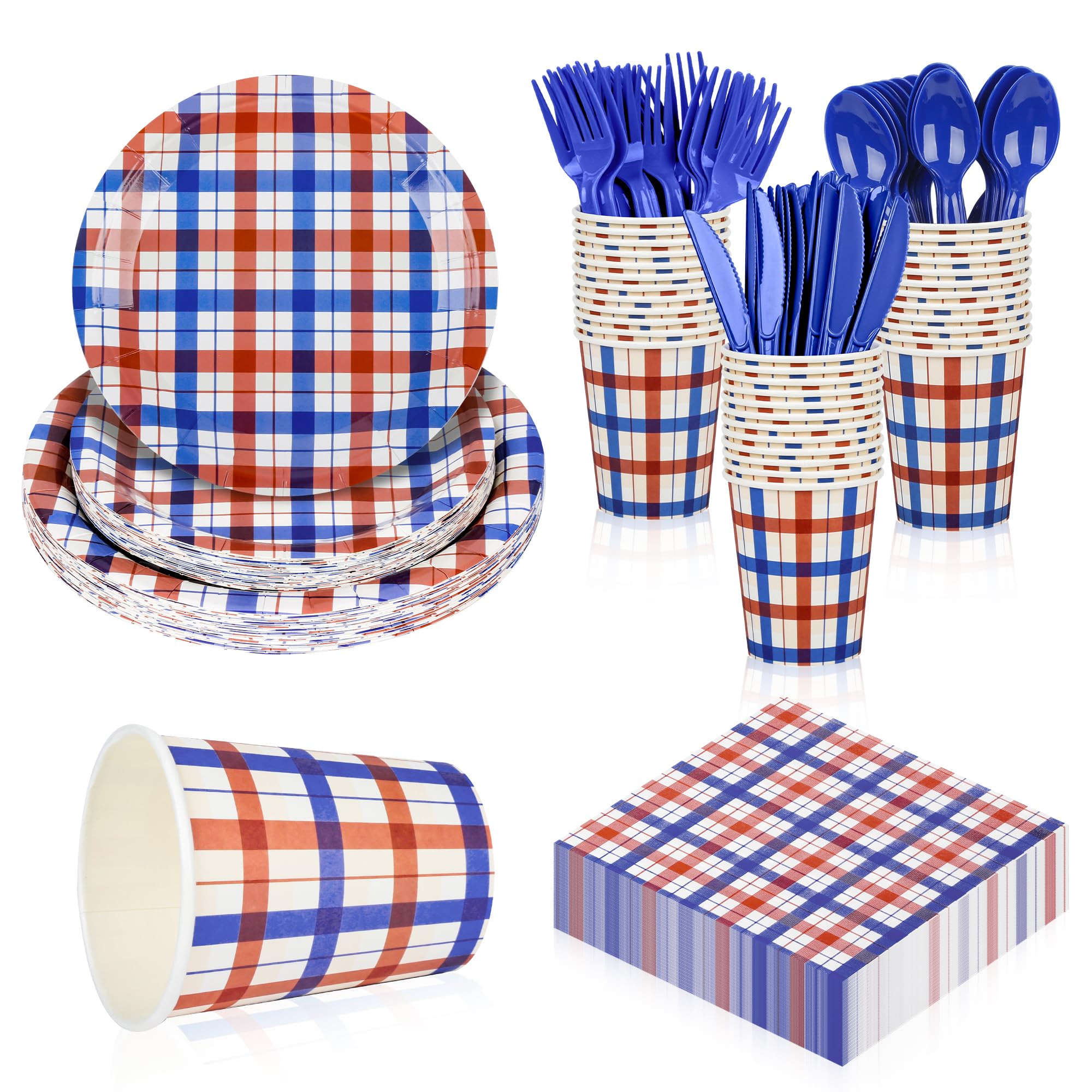 175pcs 4th of July Plates and Napkins Sets Patriotic Buffalo Plaid Party Supplies for 25 Guests J... | Amazon (US)