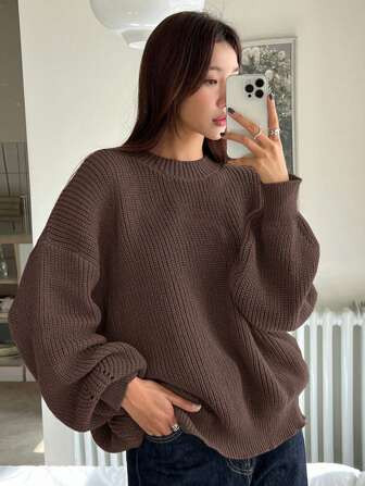SHEIN Relaxiva Women's Drop Shoulder Long Sleeve Sweater Pullover | SHEIN