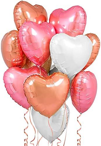 Big 12 Pieces Rose Gold Heart Balloons - 18 Inch | Mylar Pink Heart Balloons | Valentines Day Dec... | Amazon (US)