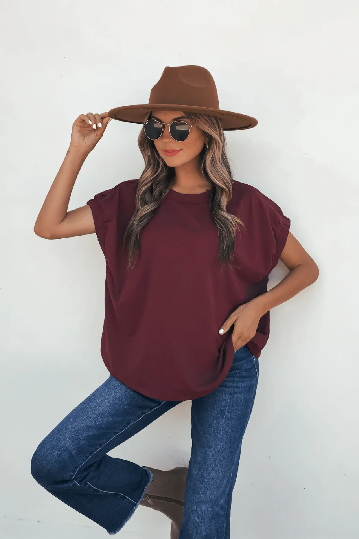 Harlow Burgundy Short Sleeve Blouse | Magnolia Boutique