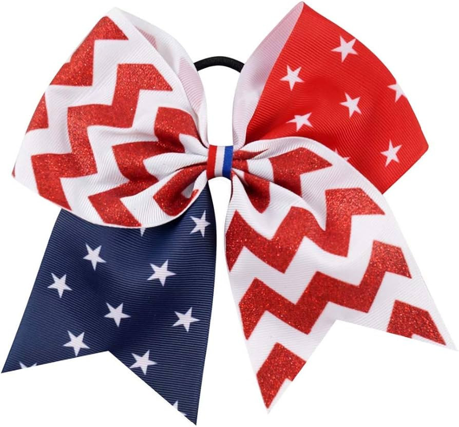 USA Red White Blue Girls Cheer Hair Bow Ties America Flag Glitter Hair Ribbons Bows with Elastic ... | Amazon (US)