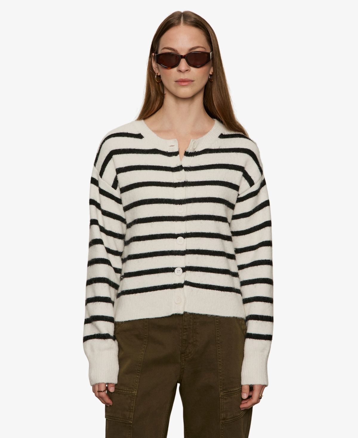 Sanctuary Women's Must-Have Button-Front Cardigan - Chalk White/Black Stripe | Macy's