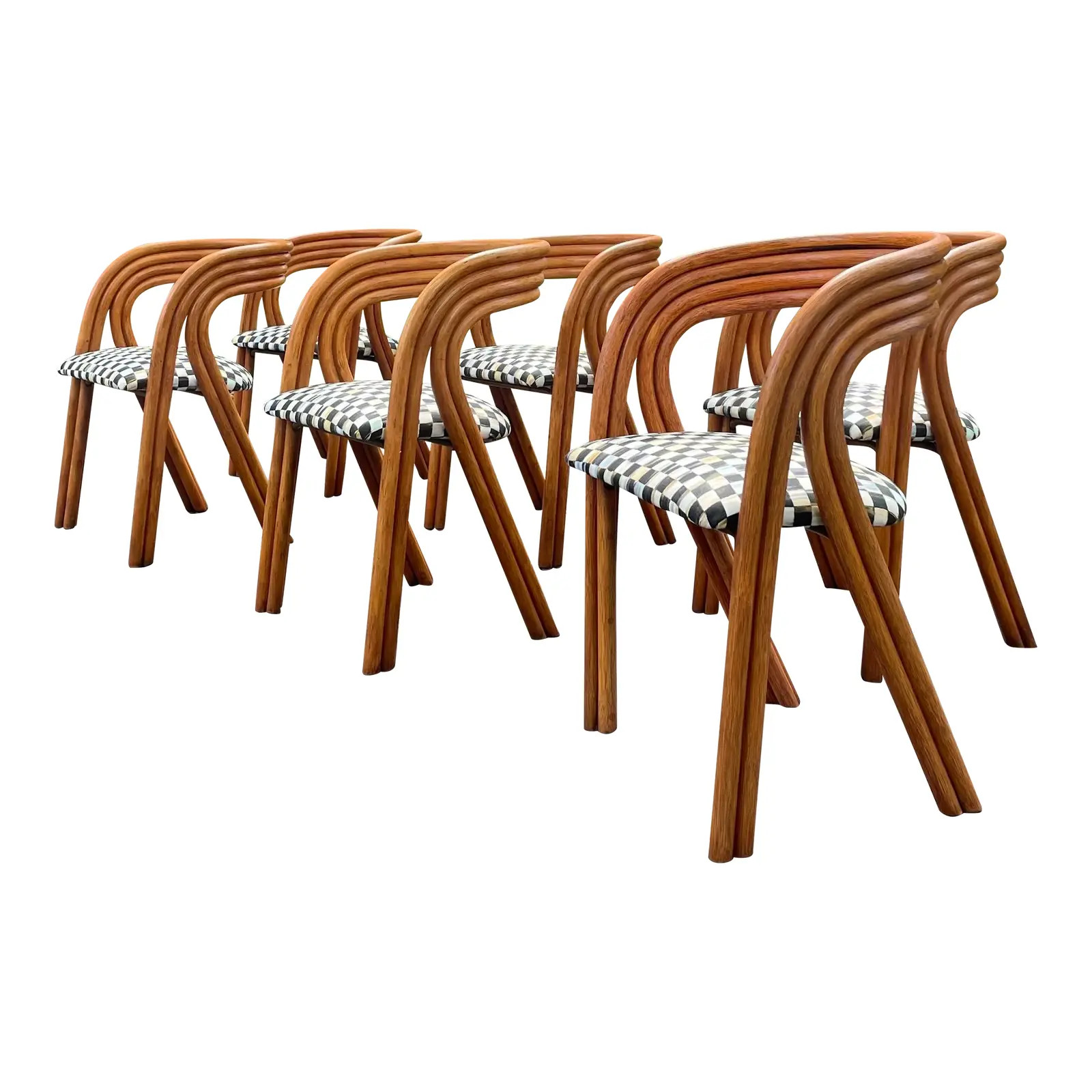 1970s Rattan Dining Chairs by Axel Enthoven With Mackenzie Childs Fabric - Set of 6 | Chairish