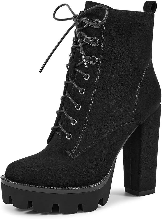 wetkiss Platform Boots for Women, Heeled Combat Boots Chunky Heel Booties Round Toe Lace Up High ... | Amazon (US)
