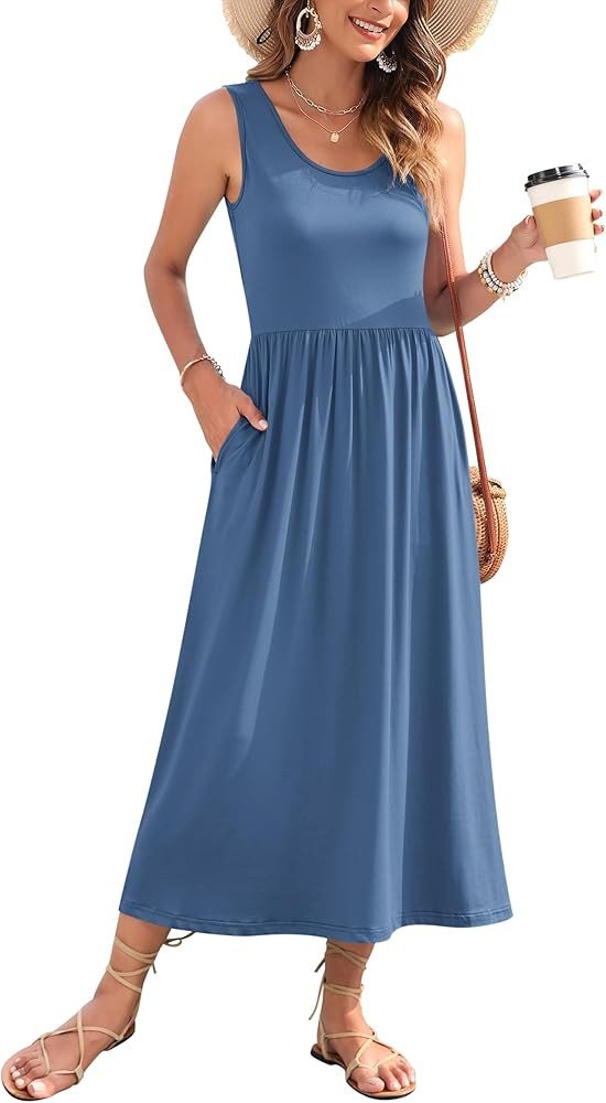 WNEEDU Women's Summer Maxi Dress 2026 Casual Sleeveless Hawaiian Sundress Tropical Long Dress Bea... | Amazon (US)