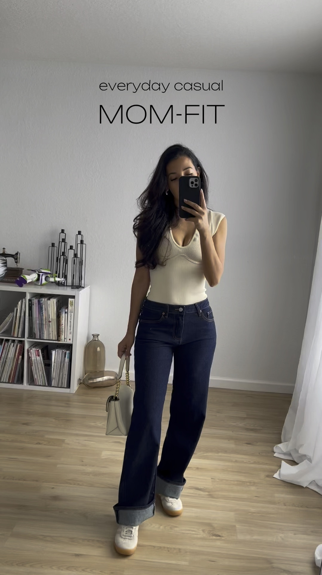 Beige bodysuit, adidas Gazelle, cuffed wide leg denim and beige bag for a effortless casual everyday look | petite mom with a passion for sharing beauty, fashion, & home inspo | Follow @jully.gabriely on Instagram #momstyle #minimalistic #styleinspo #LTKMostLoved 

#LTKU #LTKWatchNow #LTKCyberWeek