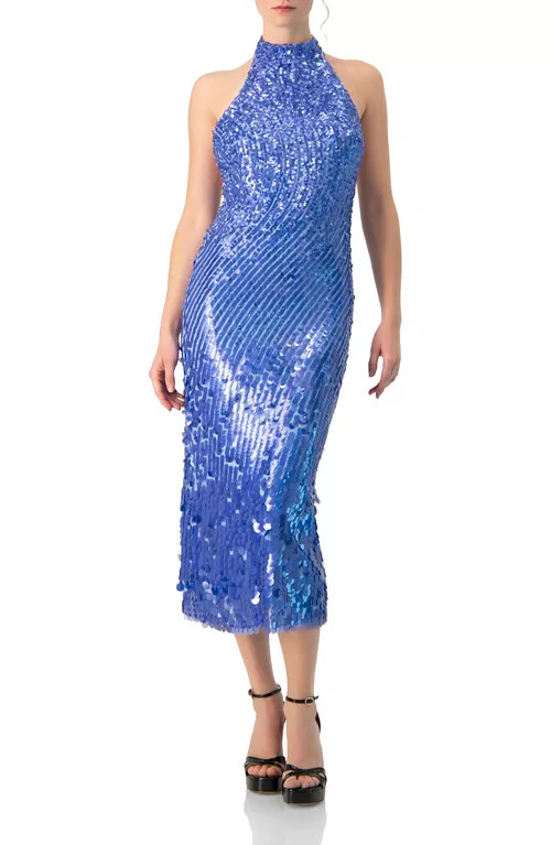 Ivonne Women's Halter Paillette Sequin Midi Dress With Open-Back - Macy's | Macy's