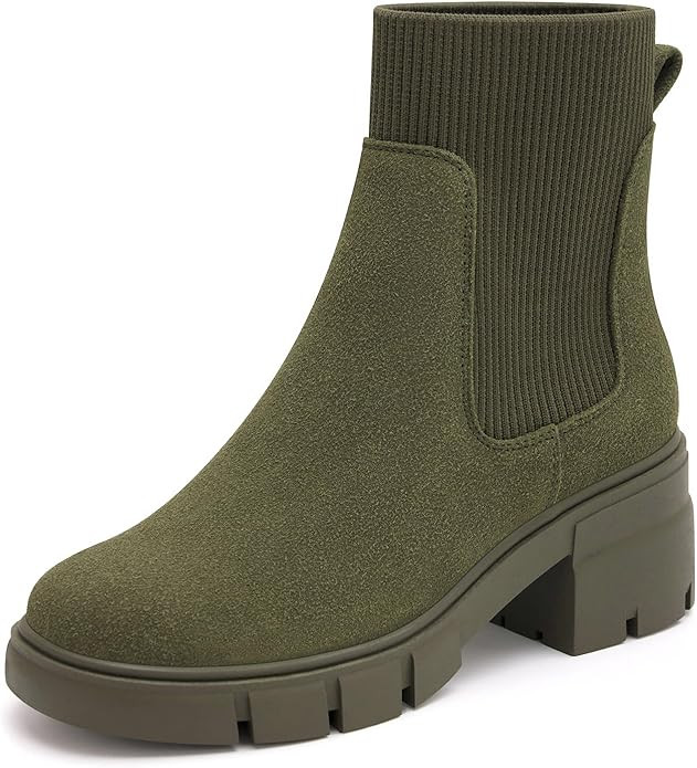 REDTOP Women's Elastic Chelsea Boots Chunky Block Heel Platform Lug Sole Ankle Booties | Amazon (US)