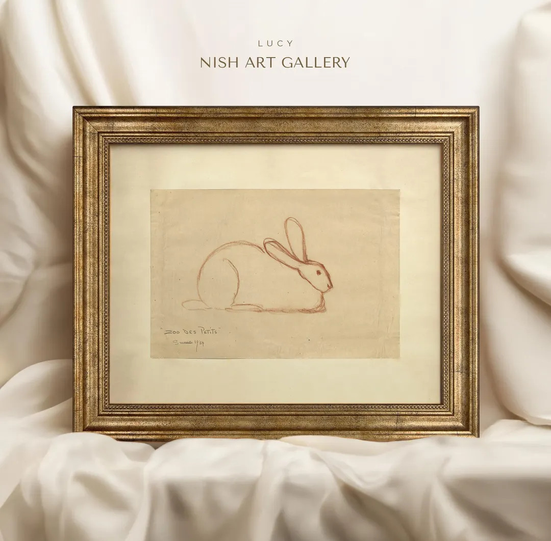 Vintage Rabbit Drawing: Antique Sketch in Ornate Gold Frame #16 | Etsy (Global)