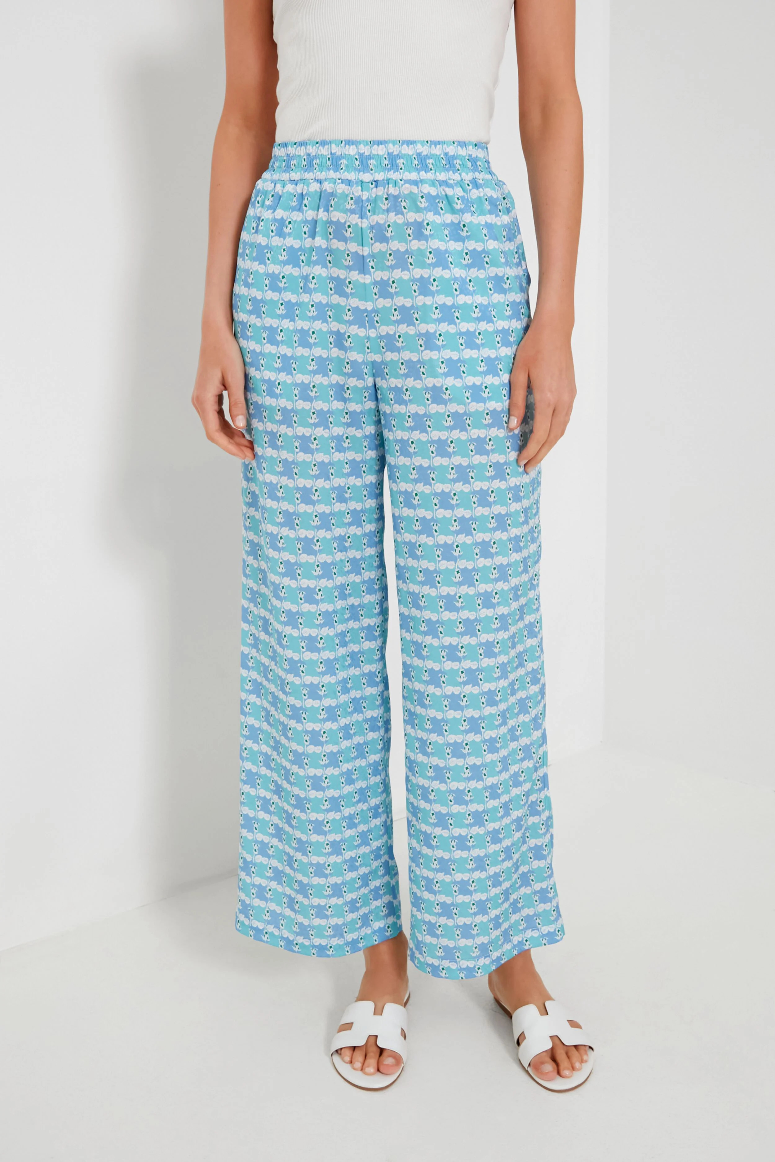 Blue Geometric Print Silky Paloma Pants | Tuckernuck (US)