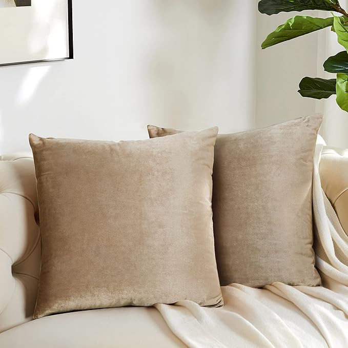 GIGIZAZA Decorative Couch Throw Pillow Covers,Set of 2 Taupe Square Pillow Cushion Covers 22x22 V... | Amazon (US)