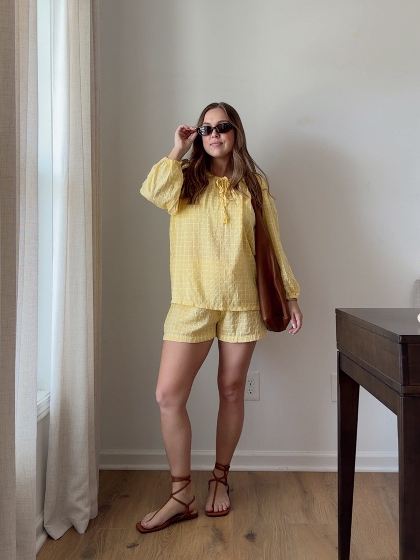 cute little 70% cotton butter yellow set!! Could also be worn as pajamas. Wearing a medium. 

Spring outfits 2026, two piece sets, cotton spring clothing, vacation outfits 

#LTKootd #LTKgrwm #LTKSeasonal