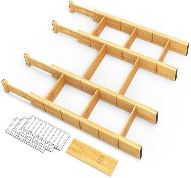Amazon.com: SpaceAid Bamboo Drawer Dividers with Inserts and Labels, Kitchen Adjustable Drawer Or... | Amazon (US)