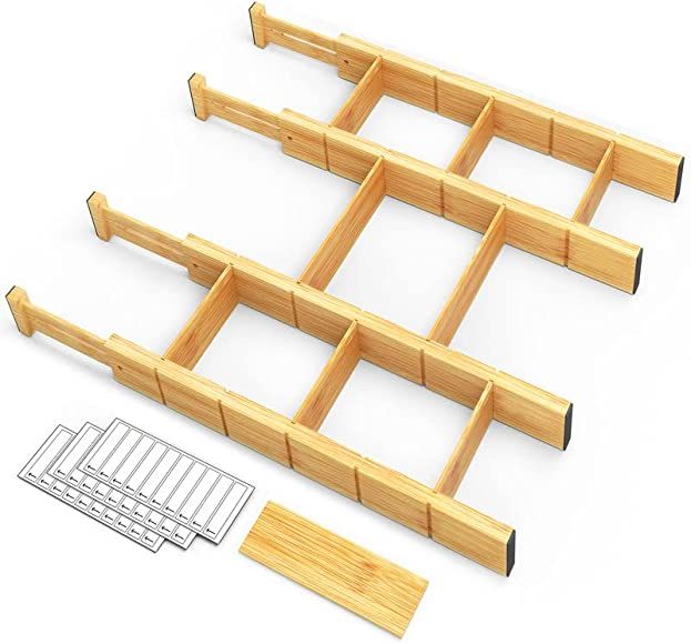 SpaceAid Bamboo Drawer Dividers with Inserts and Labels, Kitchen Adjustable Drawer Organizers, Ex... | Amazon (US)