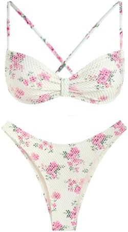 seamoly Glitter Metallic Fishnet Overlay Criss Cross Bikini Set, Light Pink | Amazon (US)