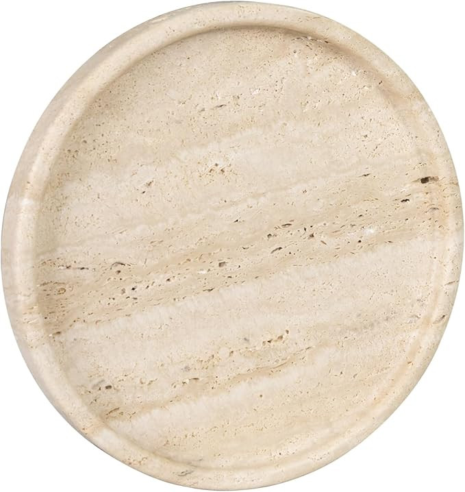 MAONAME Round Travertine Vanity Tray, 10 Inch Marble Bathroom Tray, Circle Decorative Tray, Natur... | Amazon (US)