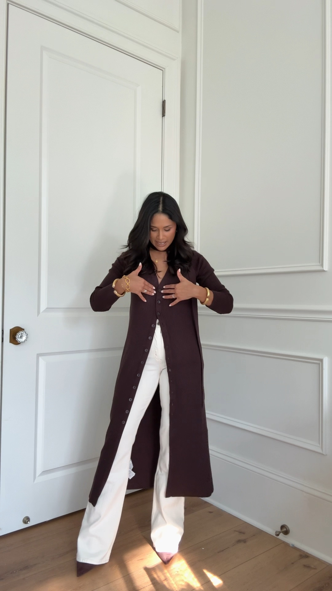 These high rise bootcut jeans fit so well! I’m considering getting the dark wash too. I’m wearing the size 26 regular here with heels. They do have some stretch to them, but they run TTS
Take 20% OFF both the cardigan and jeans with code: AFKATHLEEN 

#LTKPetite #LTKFallSale #LTKStyleTip