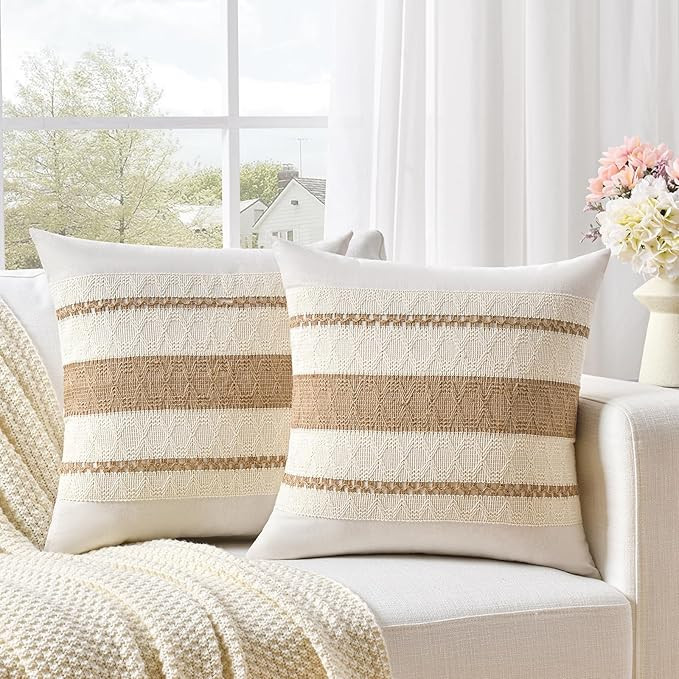 Fancy Homi Set of 2 Boho Neutral Decorative Throw Pillow Cover 18x18 Inch for Couch Bed Sofa, Aes... | Amazon (US)