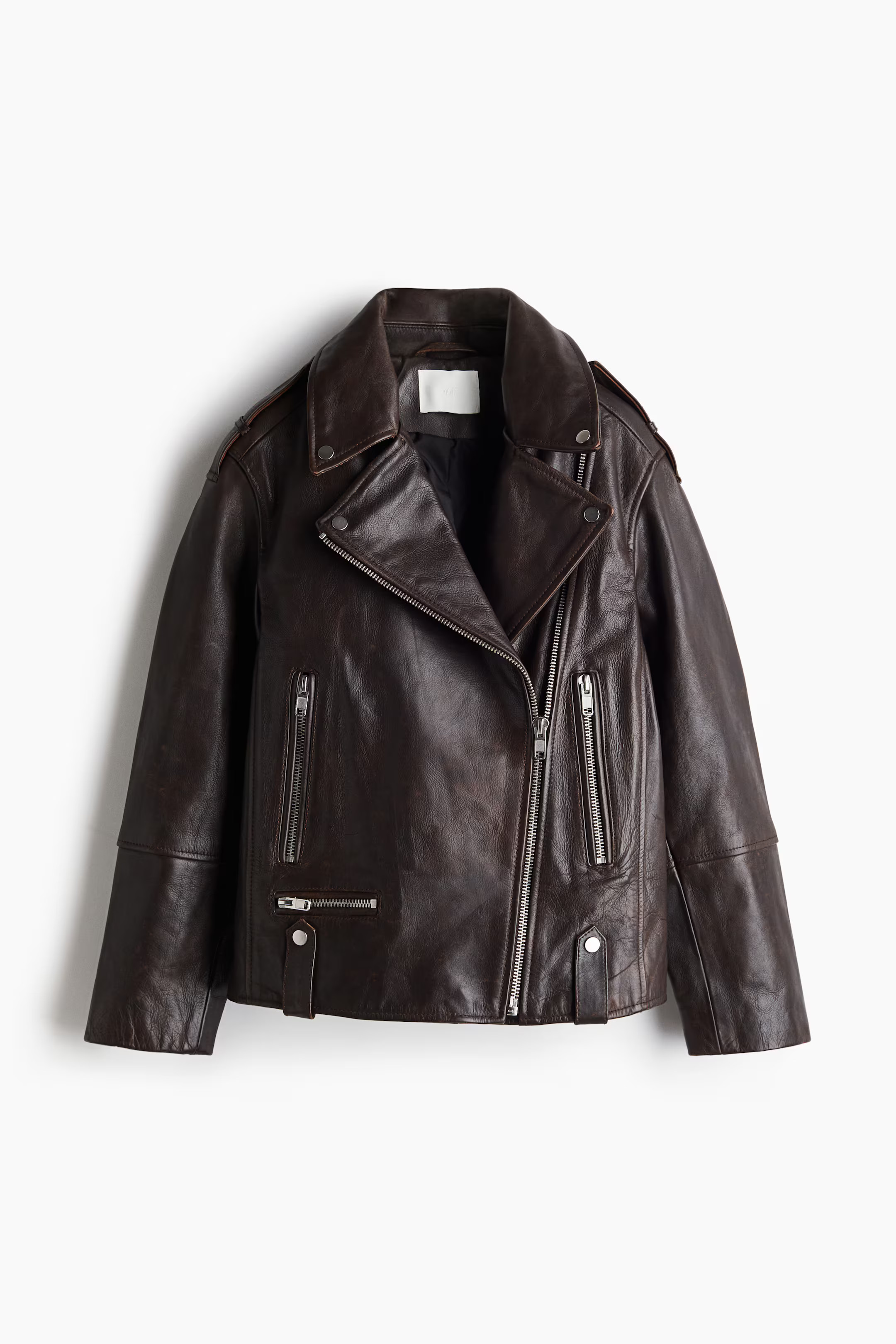 Leather biker jacket - Dark brown - Ladies | H&M US | H&M (US + CA)