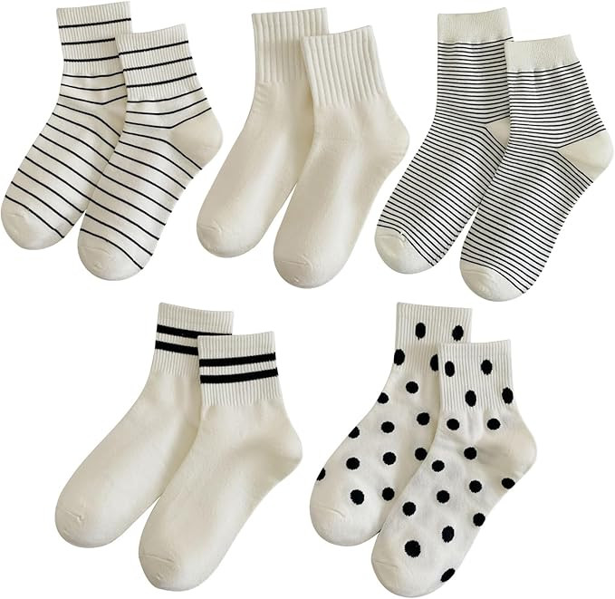 MarJunSep Women's Striped Socks Cute Ankle Crew Dots Ribbed Athlete Cotton Fashion Socks Teen Gir... | Amazon (US)
