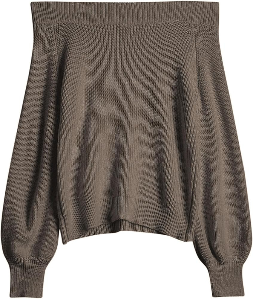 ZAFUL Sweaters for Women Off Shoulder Knit Sweater with Long Sleeve Loose Pullover Jumper Tops | Amazon (US)