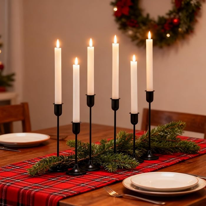 Candle Holder 6 PCS Candlestick Holders, Black Taper Candle Stick Holder, Modern Decorative Cente... | Amazon (US)