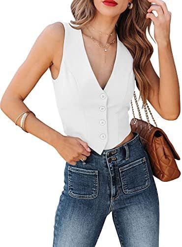 Sunborui Women's Business Button Up Sleeveless Vests Fully Lined V Neck Regular Fitted Jacket Wai... | Amazon (US)