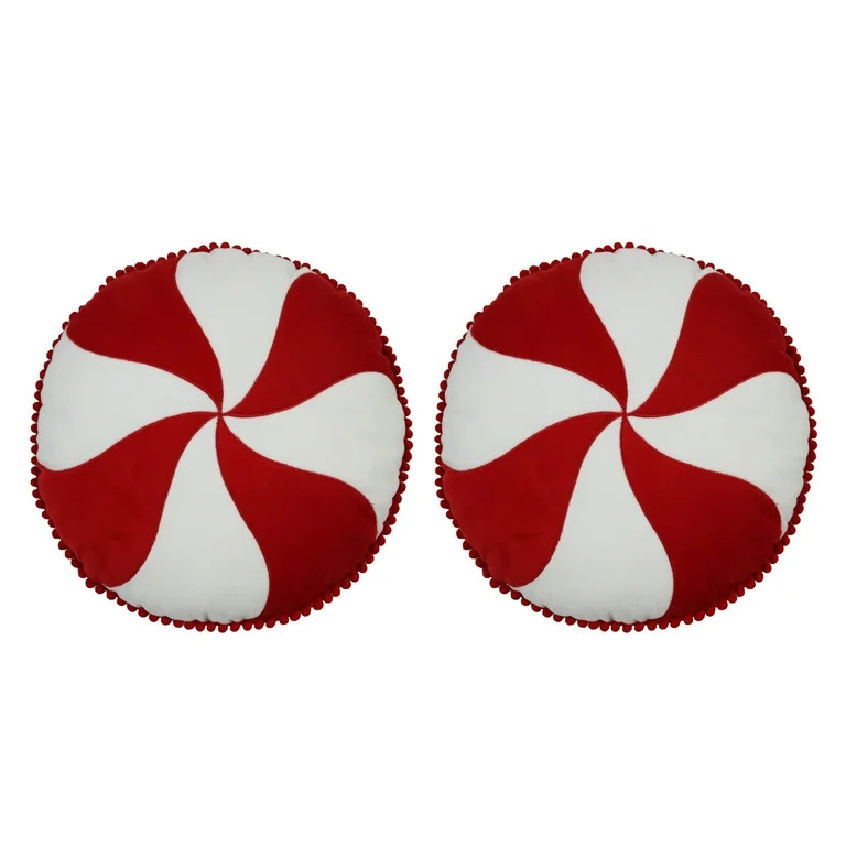 Holiday Time Red & White Peppermint Candy Shaped Christmas Decorative Pillows, 13inch Diameter,2 ... | Walmart (US)