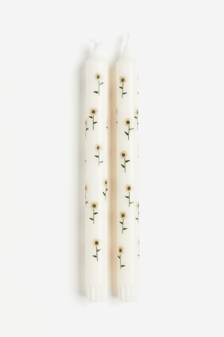 2-pack Patterned Candles - White/flowers - Home All | H&M US | H&M (US + CA)