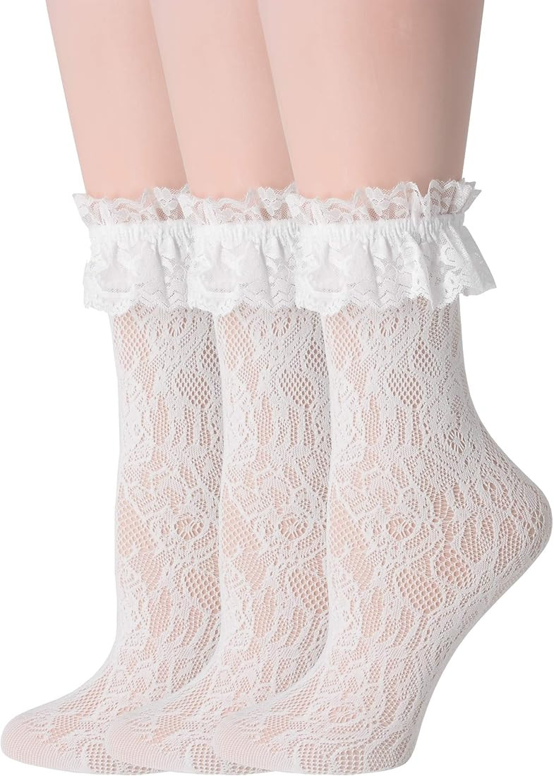 SRYL Women's Lace Ankle Socks with Ruffle, Fashion Ladies Girl Princess Campus Dance Socks | Amazon (US)