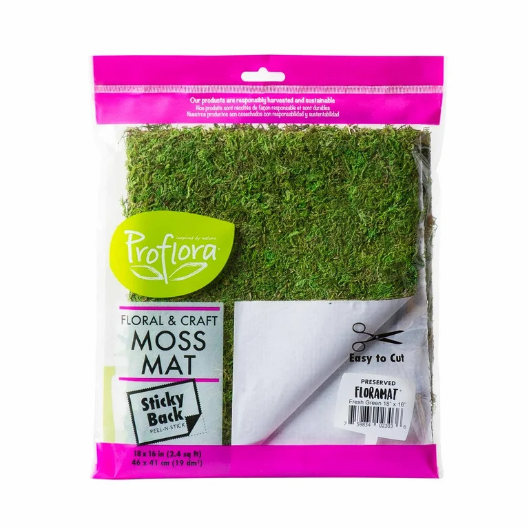 ProFlora 16" x 18" Green Moss Sticky Back Mat, 1 Each Decoration 16in | Walmart (US)