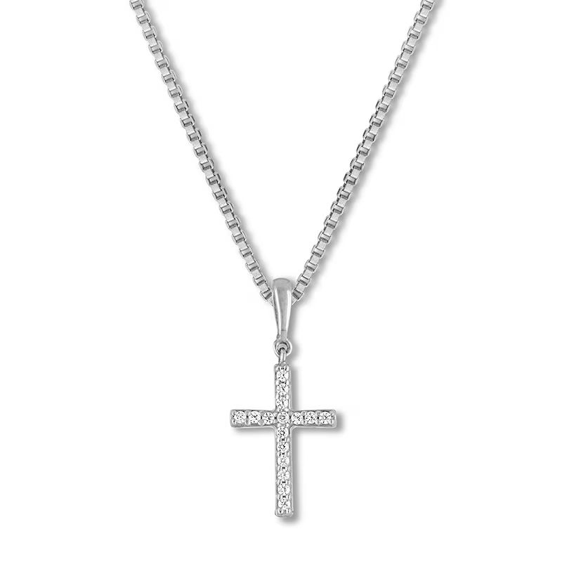 Diamond Cross Necklace 1/15 ct tw Round-cut 10K White Gold | Kay Jewelers