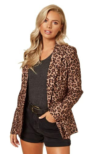UNIQUE 21 Women Long Sleeve Leopard Print Blazer - Ladies Casual Work Office Open Front Blazer Suit Jacket Brown | Amazon (US)
