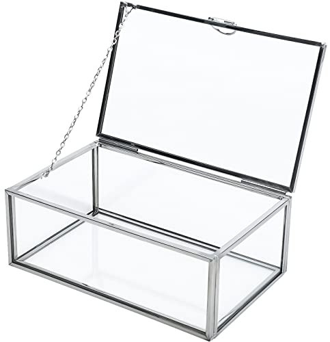 HighFree Vintage Glass Box with Lid - Clear Jewelry Glass Display Box Keepsake Box - Home Decor Decorative Box for Trinket Rings Bracelet (Silver, X-Small) | Amazon (US)