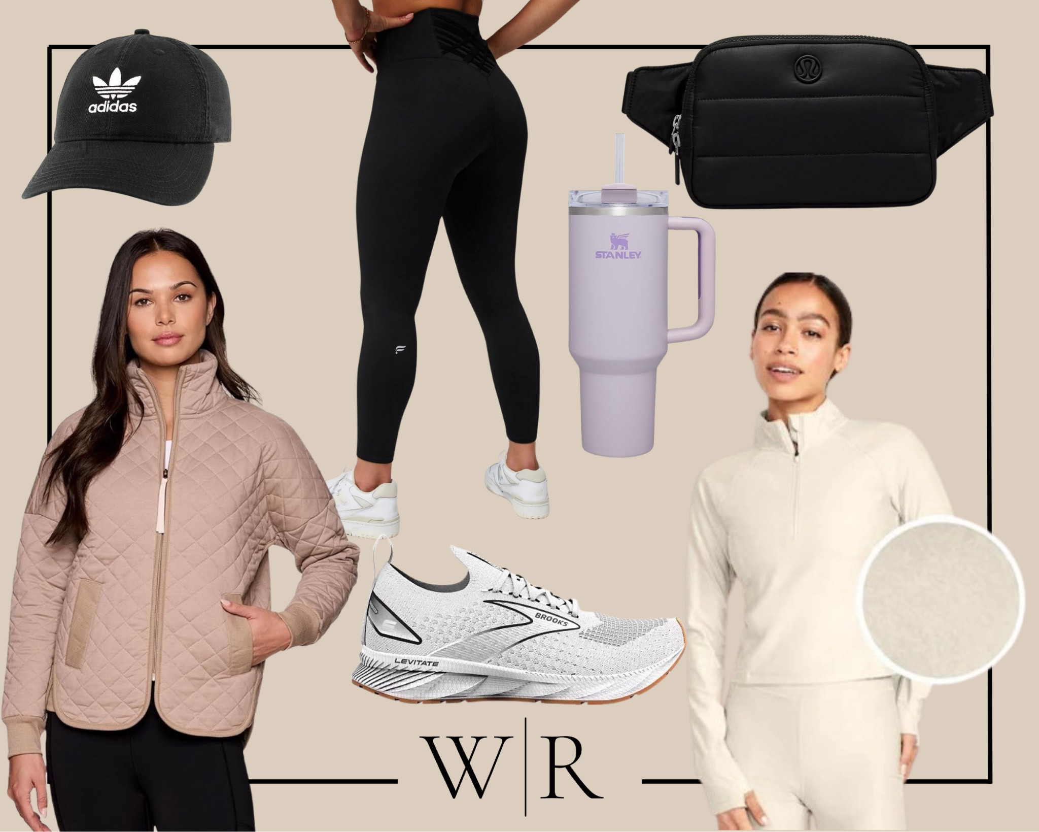 Winter workout attire. Lilac Stanley. Brooks running shoes. Long sleeve workout top. Booty sculpting leggings. Adidas hat. Lulu lemon body bag. Quilted jacket. 

#LTKover40 #LTKfitness #LTKsalealert