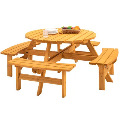 8 Person Picnic Table, Outdoor Camping Pleasantly, Seat And 4 Benches, 2220Lb Capacity, Natural Wood Material Table - Construction, & Garden Dining | Wayfair North America