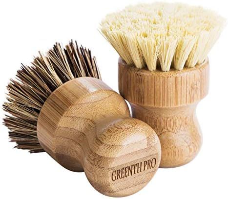 Palm Pot Brush- Bamboo Round 3 Packs Mini Dish Brush Natural Scrub Brush Durable Scrubber Cleaning K | Amazon (US)