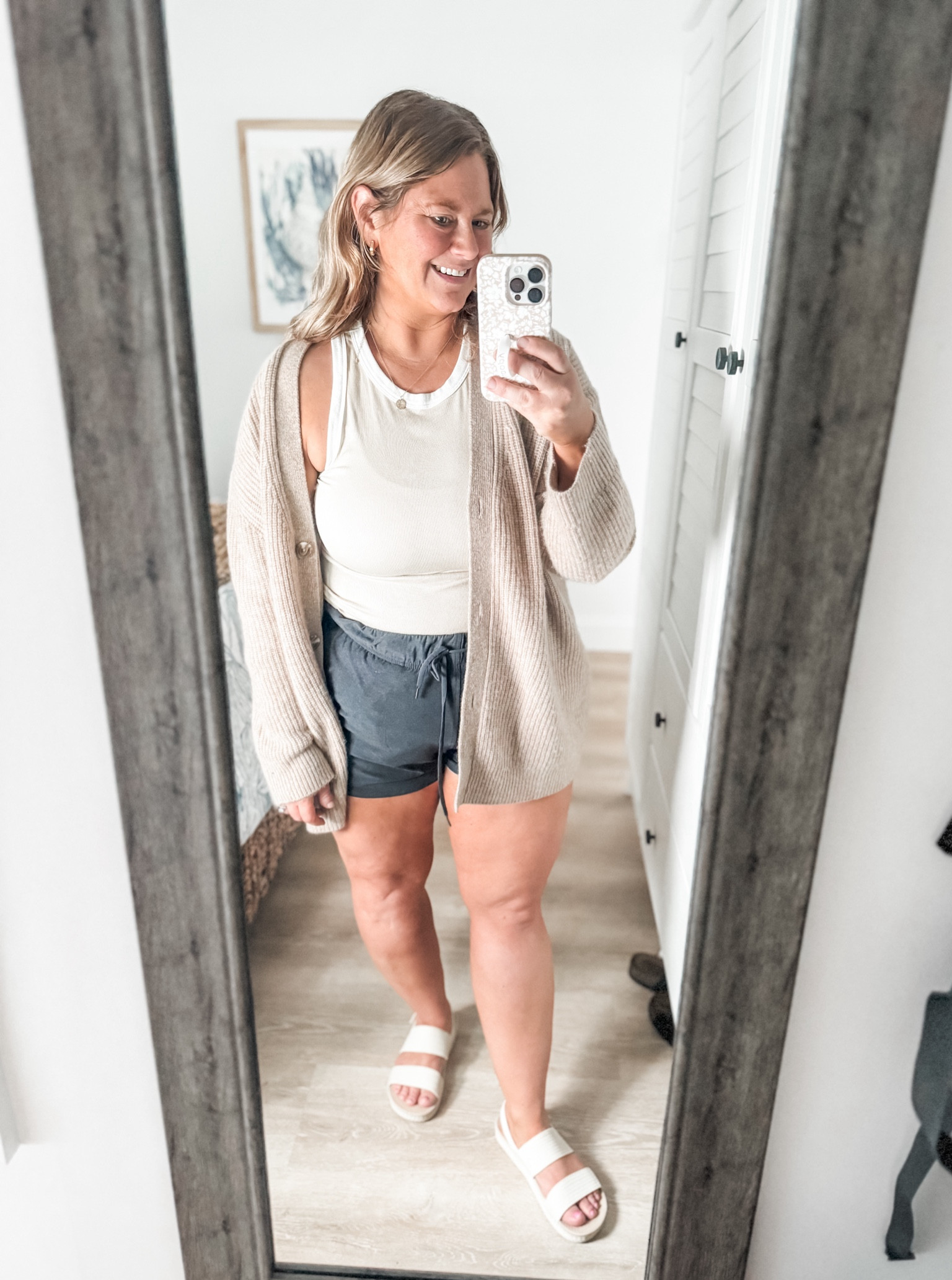 Cozy outfit!  Love this Quince cardigan with these comfy Walmart lounge shorts

Cardigan - medium
Tank - xl
Shorts - xl

#LTKSeasonal #LTKHome #LTKMidsize