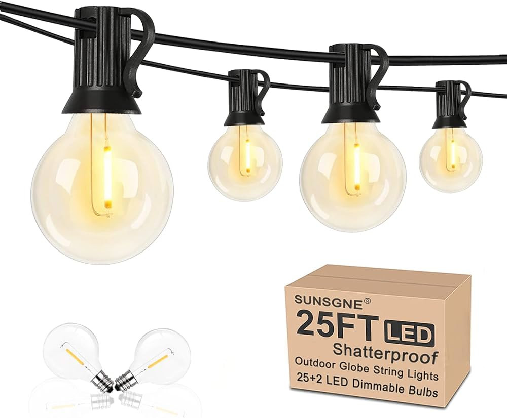 25Ft Globe Led Outdoor String Lights Waterproof Shatterproof, Connectable Hanging Patio String Li... | Amazon (US)