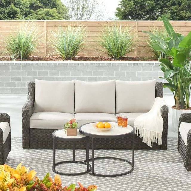 Better Homes & Gardens River Oaks Outdoor Sofa & 2 Nesting Tables with Patio Cover, Dark Brown | Walmart (US)